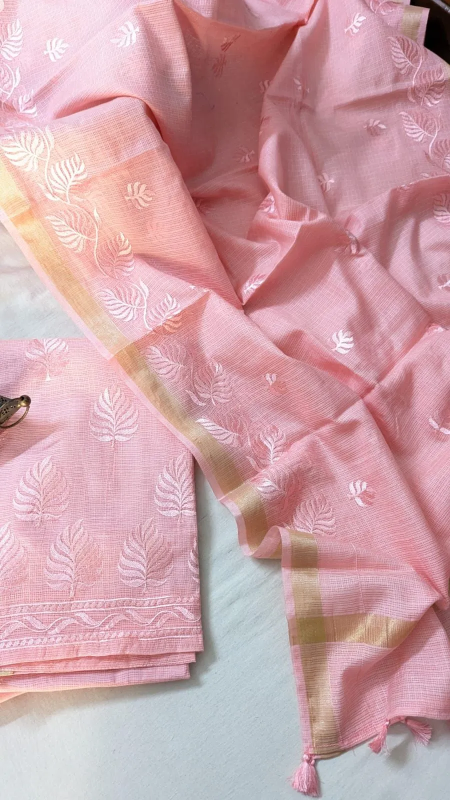 Kota Doriya Fabric With Fine Mini Checks Design and Intricate Floral Embroidery Work